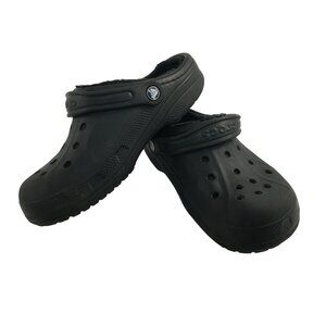CROCS CLASSIC FAUX FUR LINED BLACK CLOG SHOES MENS 5 WOMENS 7